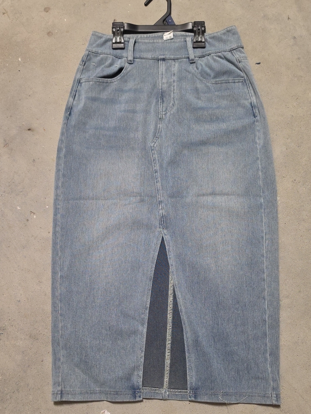 New HALARA High-Waist Denim Midi Skirt with Front Slit - Light Blue